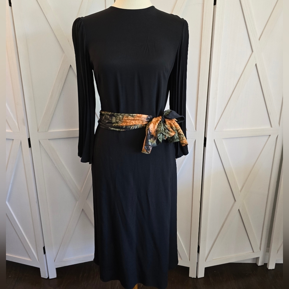 VALENTINO GARAVANI Black Pleated Cady Midi Dress